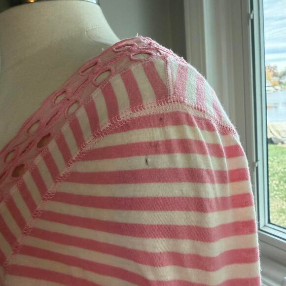 Y2k abercrombie and fitch pink and white striped babydoll top with lace trim - Picture 6 of 7